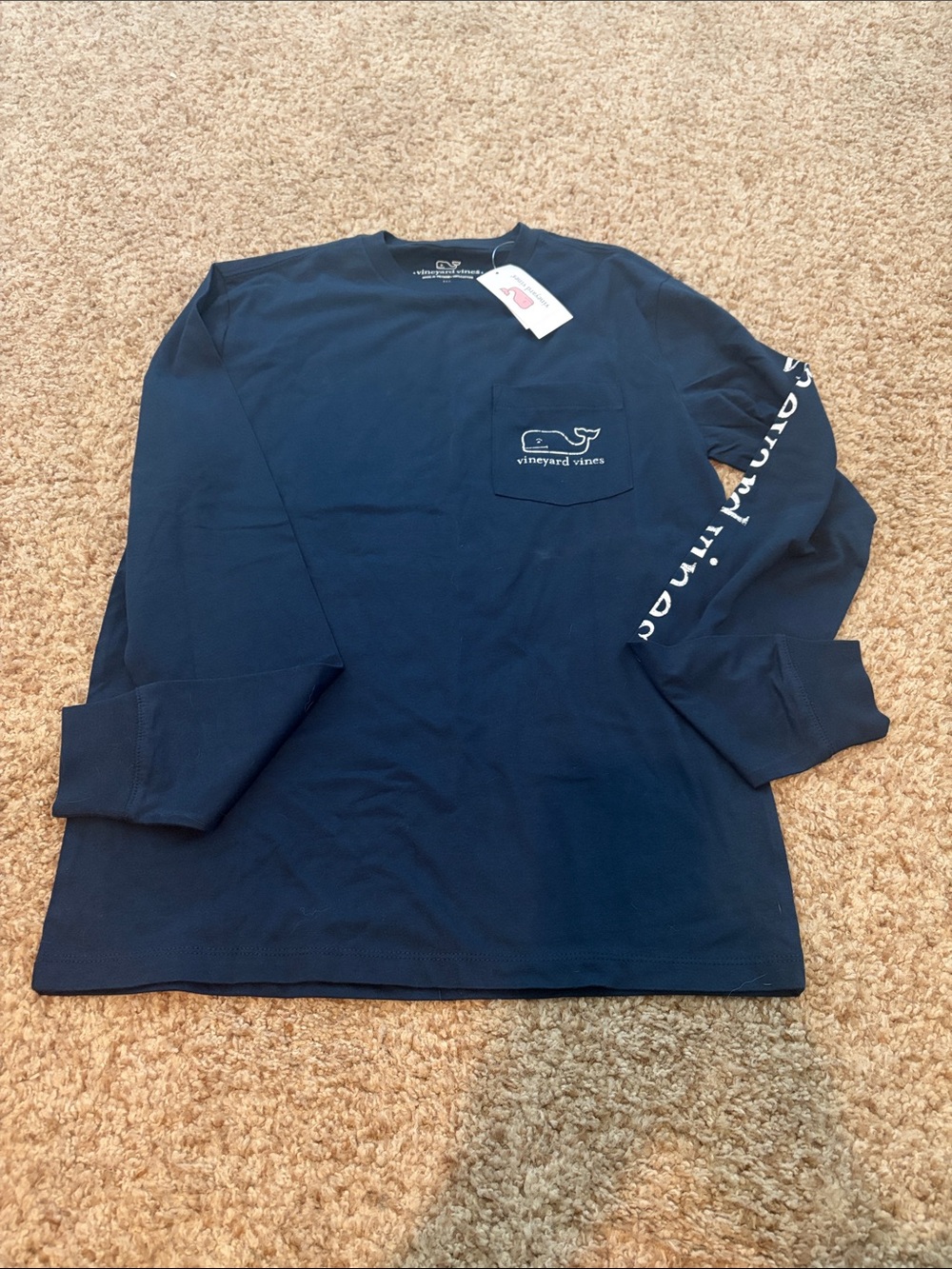 Vineyard Vines Navy Long-Sleeve Pocket Tee with Sleeve Logo